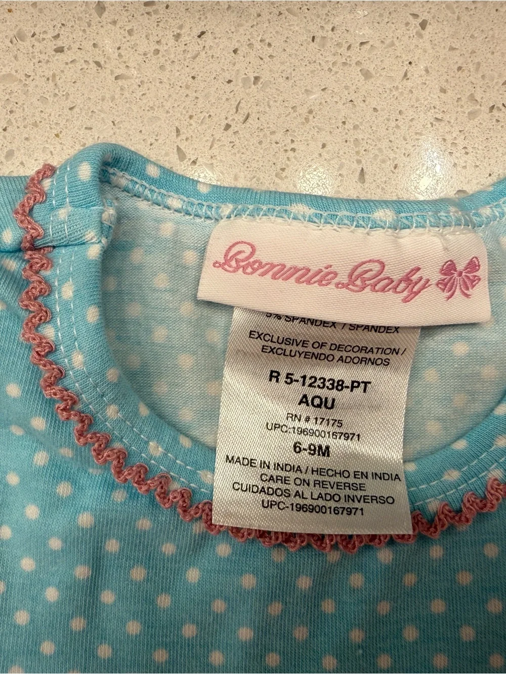 Bonnie Baby Aqua Polka Dot Top with Pink Trim Scallop Neck